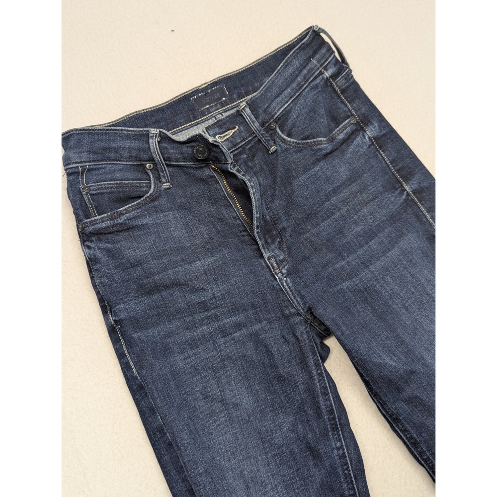 Mother The Mid Rise Dazzler Ankle Fray Jeans Dark Wash Blue Womens 24